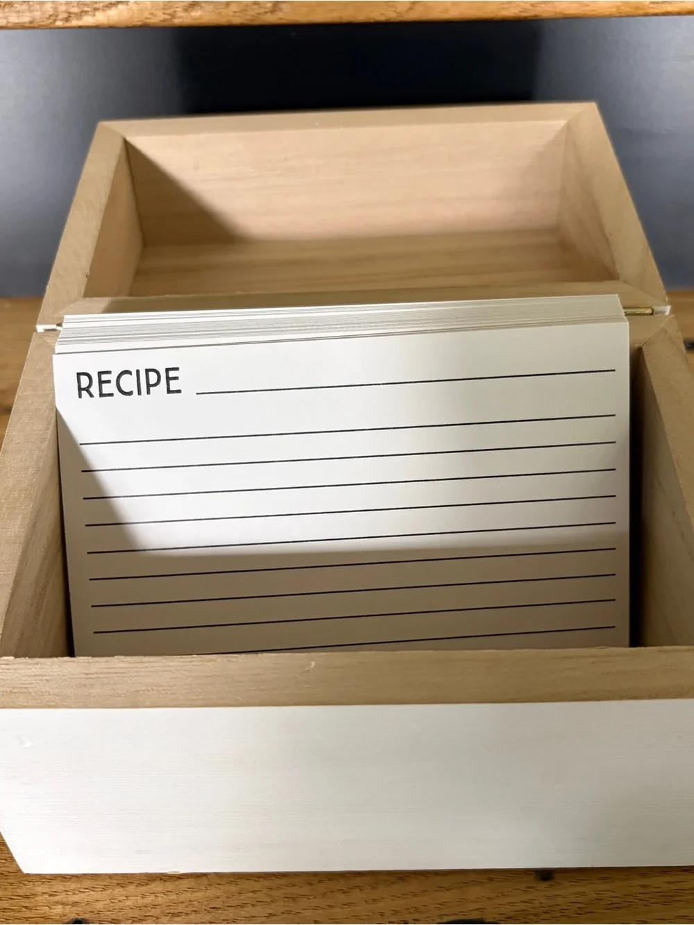 White Recipe Box with Gold Lettering & Recipe Cards